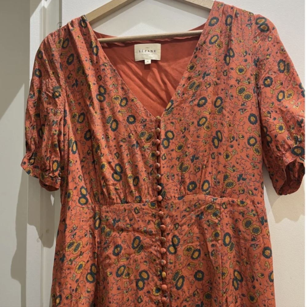 RARE Sezane Midi Floral Silk Sollie Dress - Picture 7 of 9